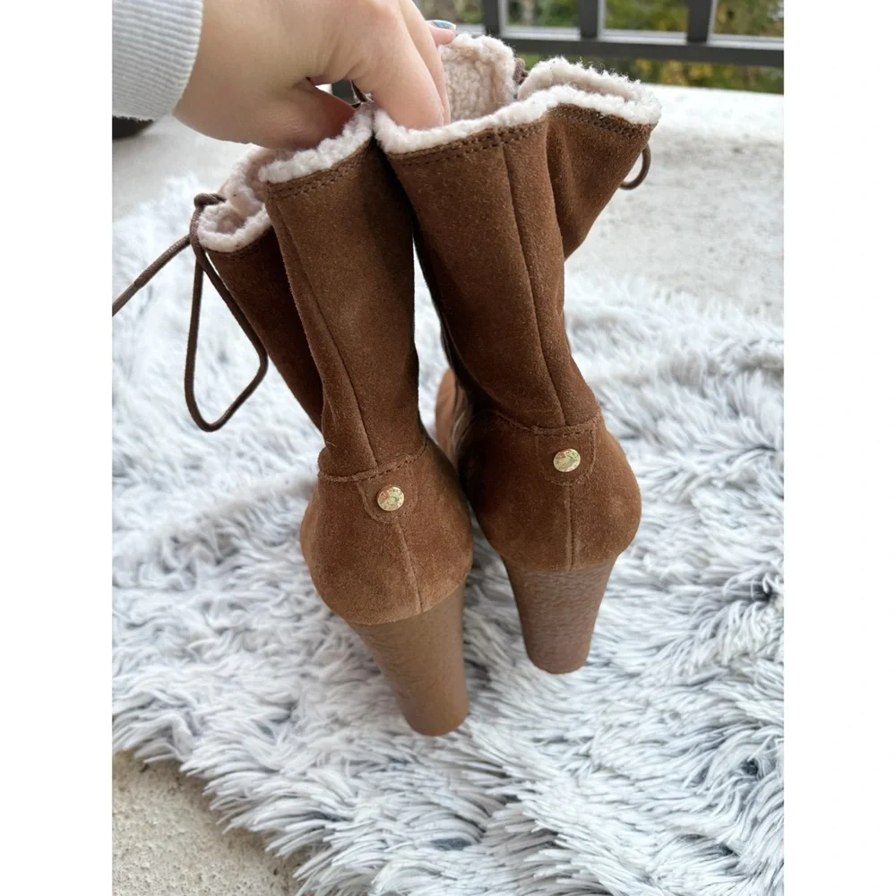 Michael Kors Brown Suede‎ Shearling Wedge Booties